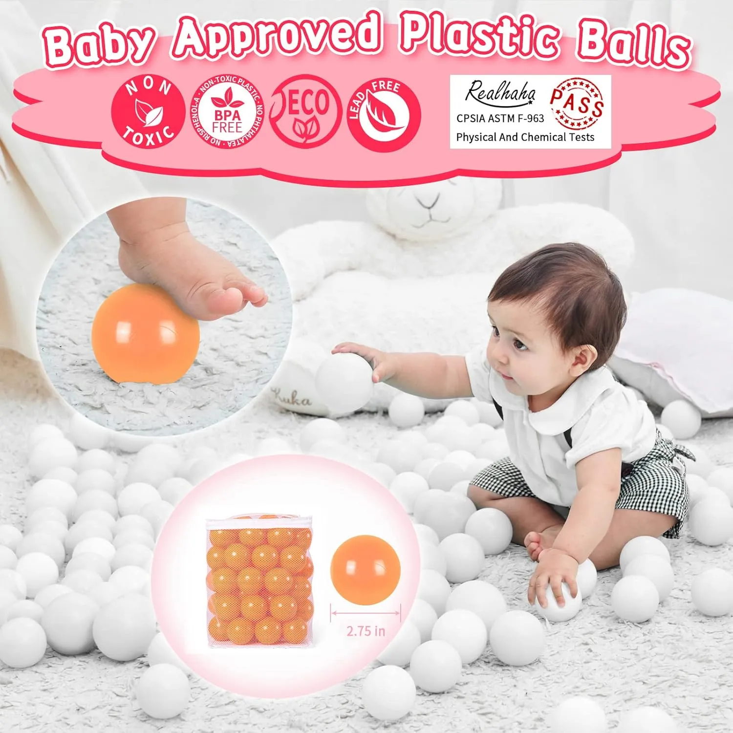 Realhaha Larger Plastic Balls for Ball Pit, Play Pin Balls for Toddlers Kid Ball Pits & Accessories for Bounce House,2.76 inches,50 pcs