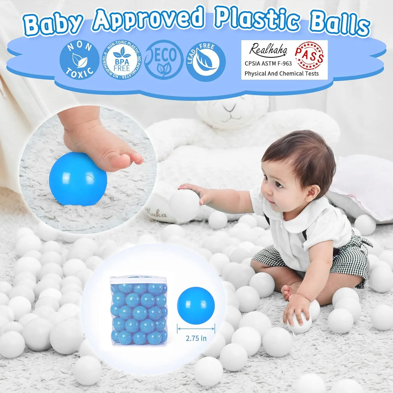 Realhaha Larger Plastic Balls for Ball Pit, Play Pin Balls for Toddlers Kid Ball Pits & Accessories for Bounce House,2.76 inches,50 pcs