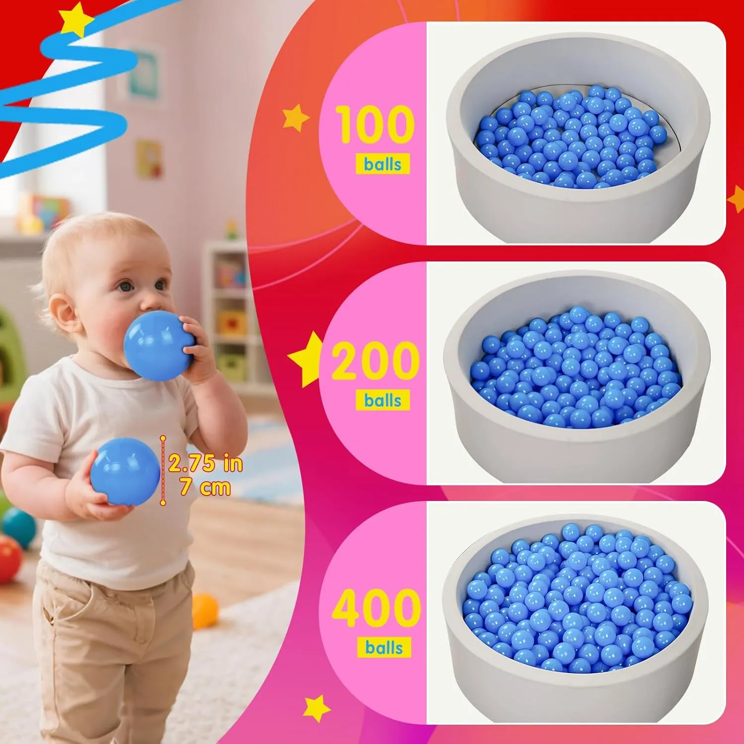 Realhaha Larger Plastic Balls for Ball Pit, Play Pin Balls for Toddlers Kid Ball Pits & Accessories for Bounce House,2.76 inches,50 pcs