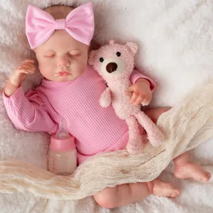 Realistic Baby Dolls Girl - 18 inches Reborn Real Life Cloth Body Doll with Feeding Kit & Gift Box for Kids Age 3 