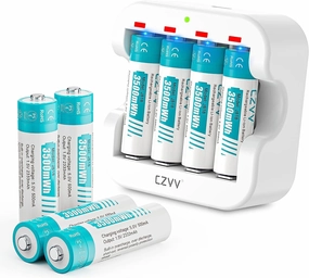 Rechargeable AA 1.5V Lithium Batteries 8-Pack, Full-Recharged Long-Lasting 3500mWh High-Capacity 2300 mAh Dual A with Fast Charger Combo for High-Tech Devices, Blink Cameras, Cycle Times 1300x