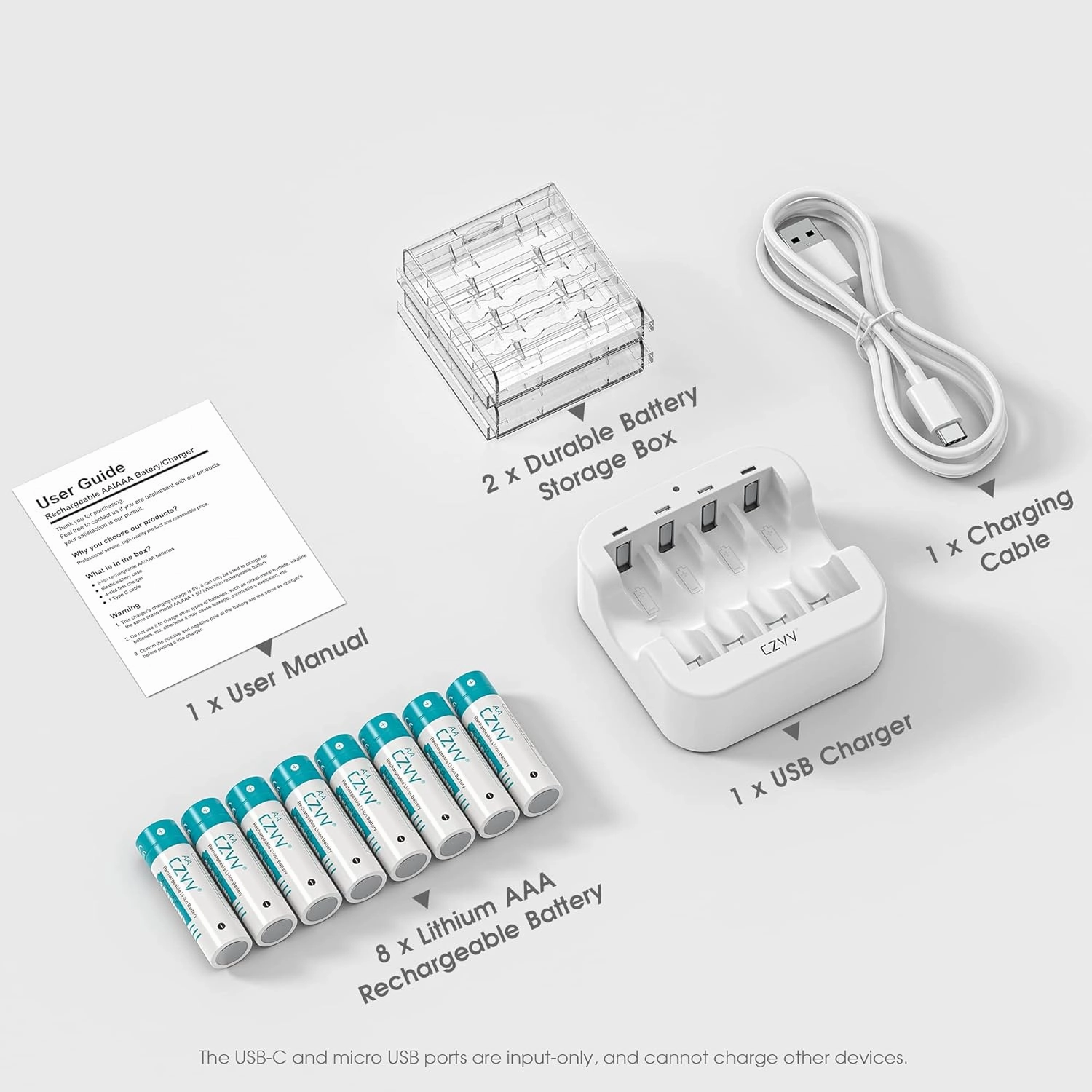 Rechargeable AA 1.5V Lithium Batteries 8-Pack, Full-Recharged Long-Lasting 3500mWh High-Capacity 2300 mAh Dual A with Fast Charger Combo for High-Tech Devices, Blink Cameras, Cycle Times 1300x