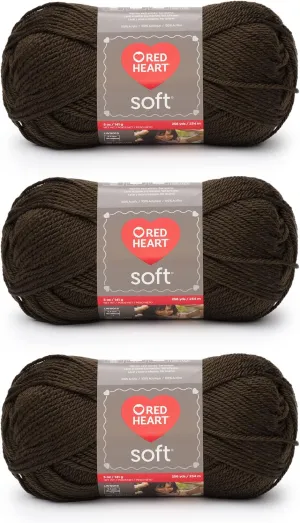 Red Heart Soft Chocolate Yarn - 3 Pack of 141g/5oz - Acrylic - 4 Medium (Worsted) - 256 Yards - Knitting/Crochet
