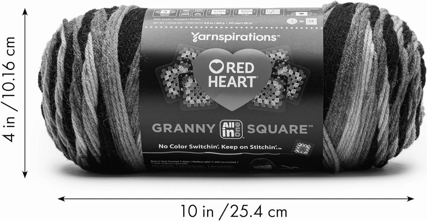 Red Heart All in One Granny Square Soft White- HOT Stuff Yarn - 3 Pack of 250g/8.8oz - 100% Acrylic - #4 Worsted (Medium) - 381m/417Yards - for Knitting, Crochet and Amigurumi
