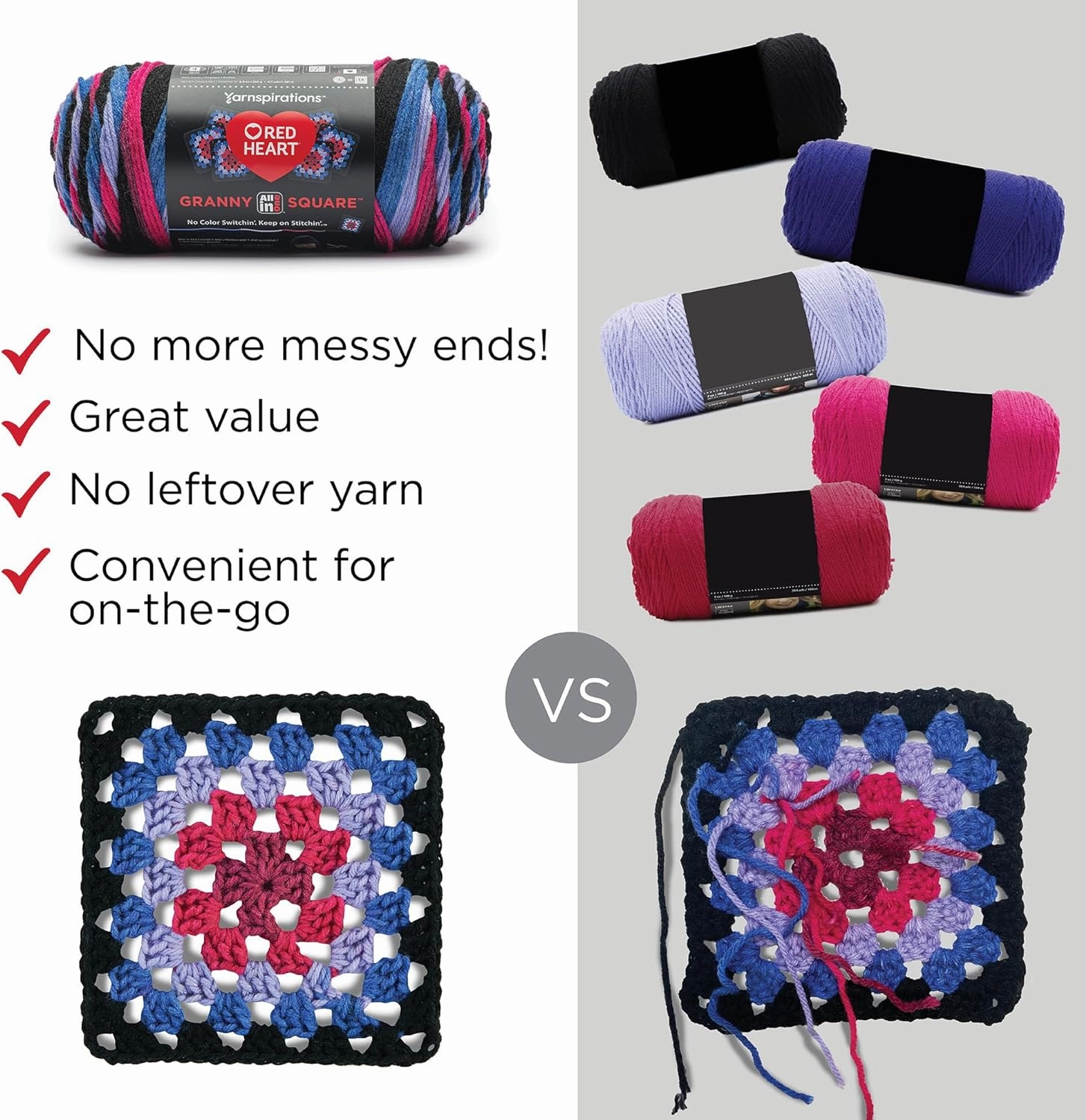 Red Heart All in One Granny Square Soft White- HOT Stuff Yarn - 3 Pack of 250g/8.8oz - 100% Acrylic - #4 Worsted (Medium) - 381m/417Yards - for Knitting, Crochet and Amigurumi