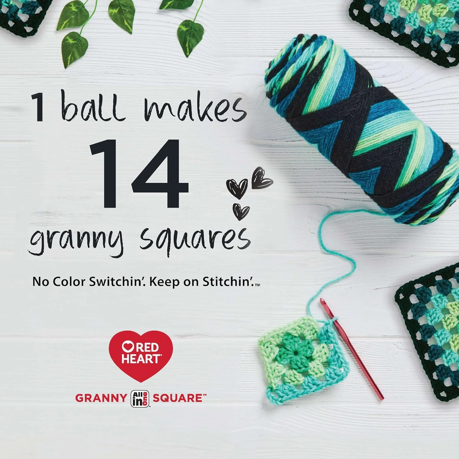 Red Heart All in One Granny Square Soft White- HOT Stuff Yarn - 3 Pack of 250g/8.8oz - 100% Acrylic - #4 Worsted (Medium) - 381m/417Yards - for Knitting, Crochet and Amigurumi