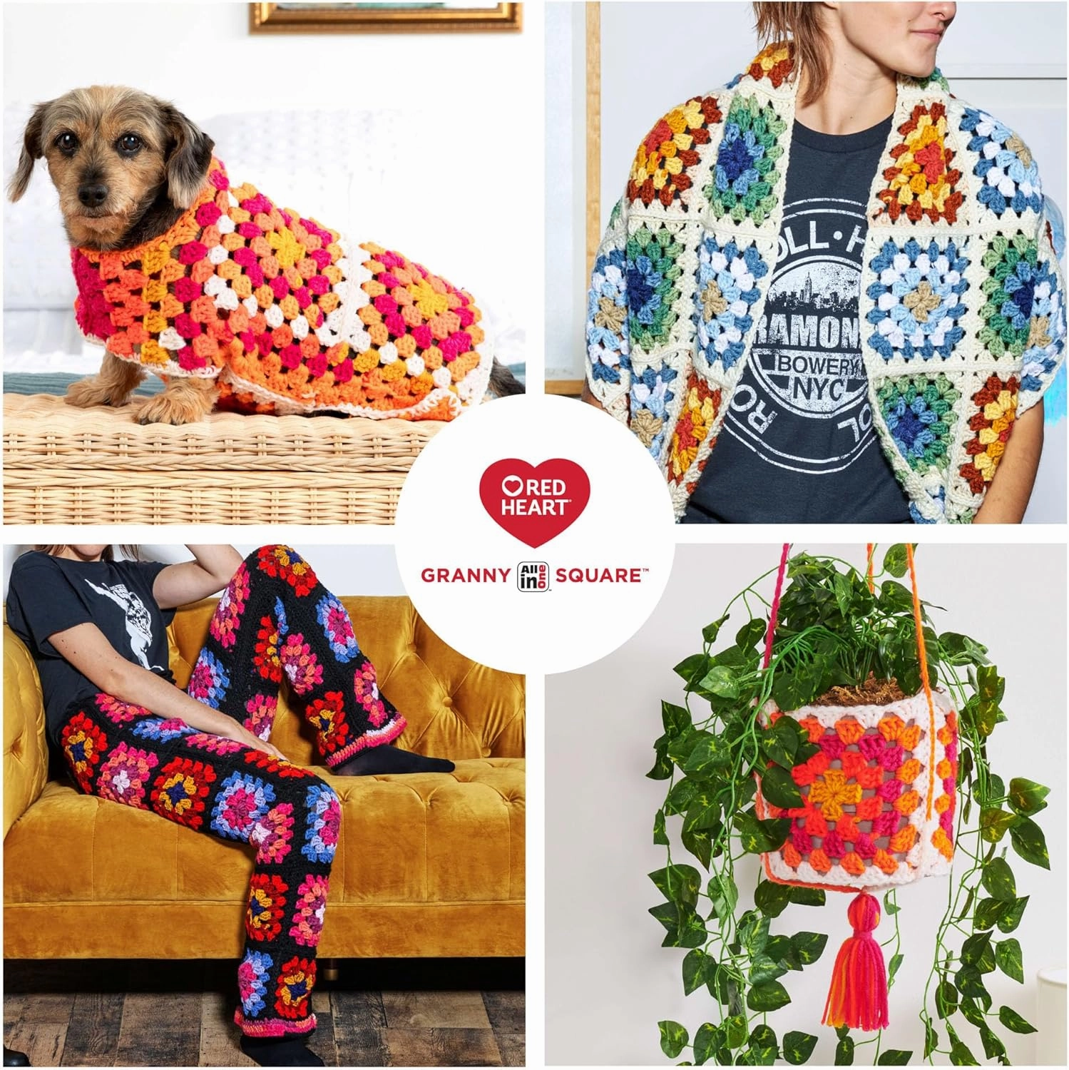 Red Heart All in One Granny Square Soft White- HOT Stuff Yarn - 3 Pack of 250g/8.8oz - 100% Acrylic - #4 Worsted (Medium) - 381m/417Yards - for Knitting, Crochet and Amigurumi