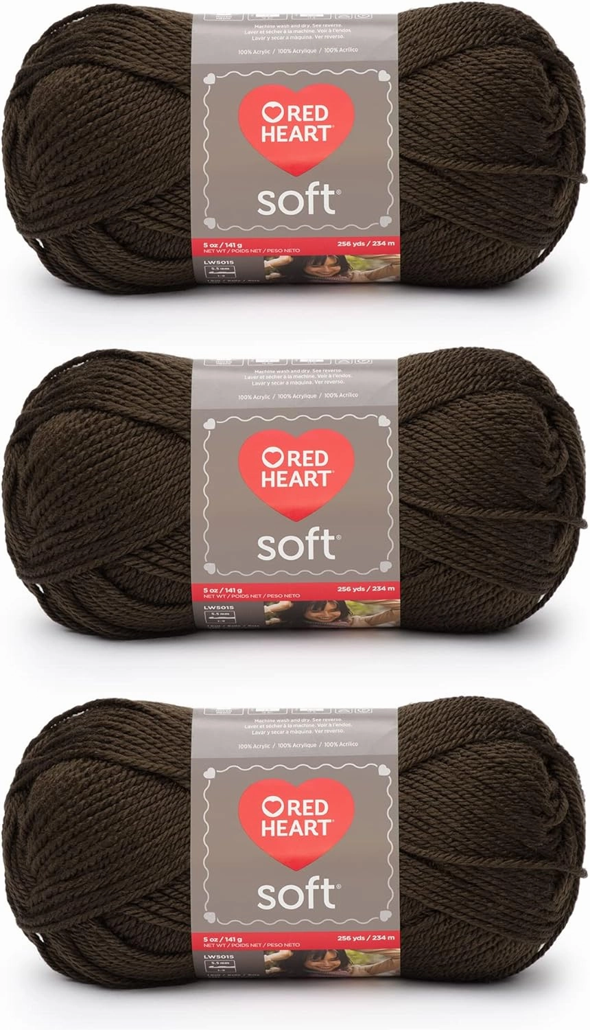 Red Heart Soft Chocolate Yarn - 3 Pack of 141g/5oz - Acrylic - 4 Medium (Worsted) - 256 Yards - Knitting/Crochet