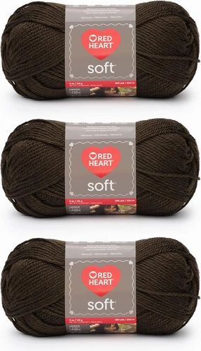 Red Heart Soft Chocolate Yarn - 3 Pack of 141g/5oz - Acrylic - 4 Medium (Worsted) - 256 Yards - Knitting/Crochet