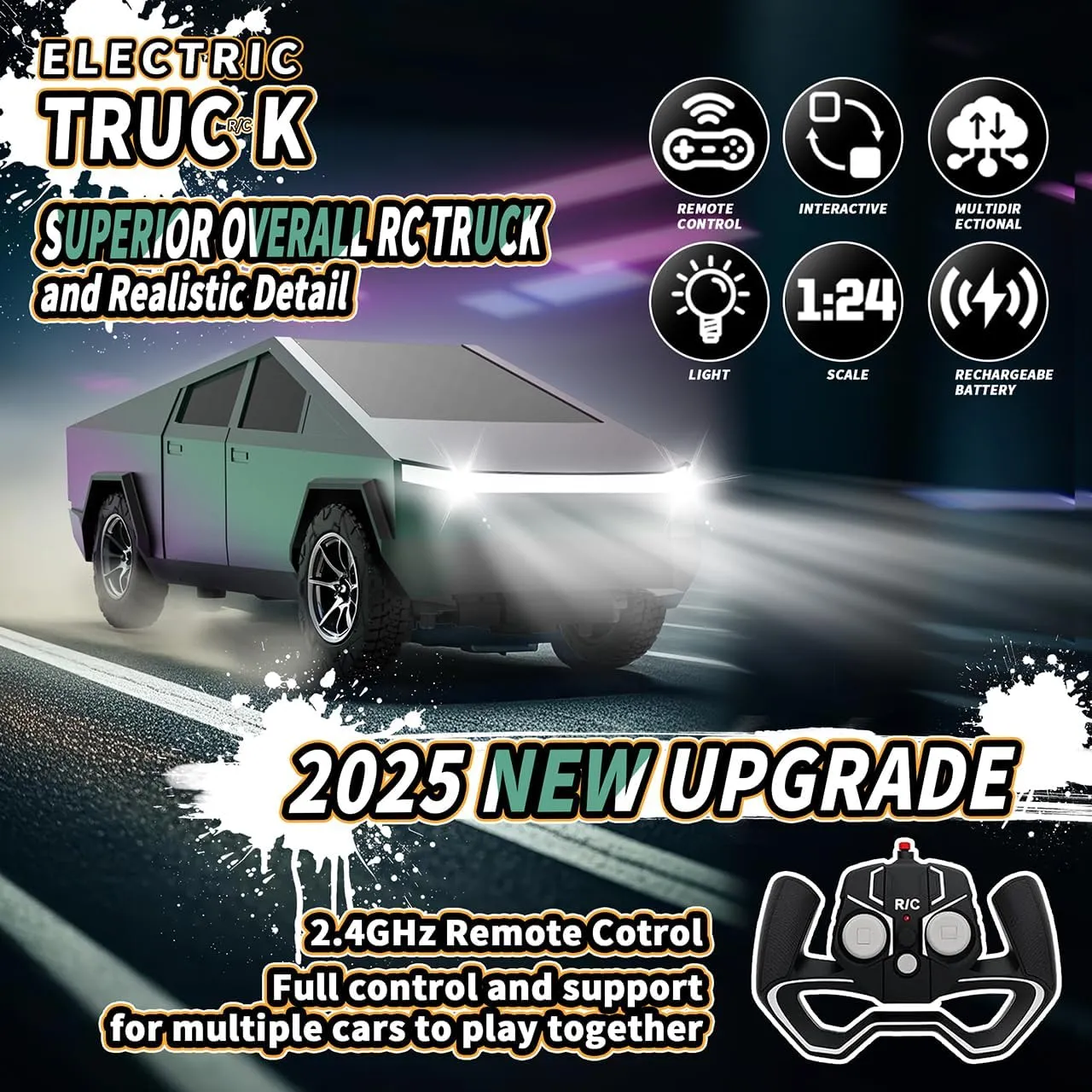 Remote Control Car, All Terrain High Speed RC Pi-ckup Truck Toys with Light and Loadspace, Electric Vehicle Toys for Kids and Adults, Gifts for Birthday