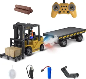 Remote Control Forklift Rc Forklift with Carrier Slab Construction Toys, RC Construction Engineering Forklift w/Boxes/Sound and Light Spray, Two Rechargeable Batteries & Charger, Toy Boy Gift