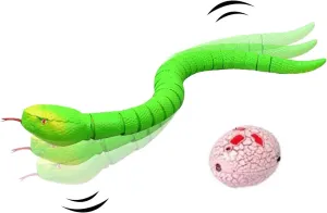 Remote Control Snake Toy for Kids, 16" Rechargeable Realistic RC Snake Naja Cobra Toy with Retractable Tongue and Swinging Tail, Ideal Children Halloween Christmas Birthday Gift (Green)