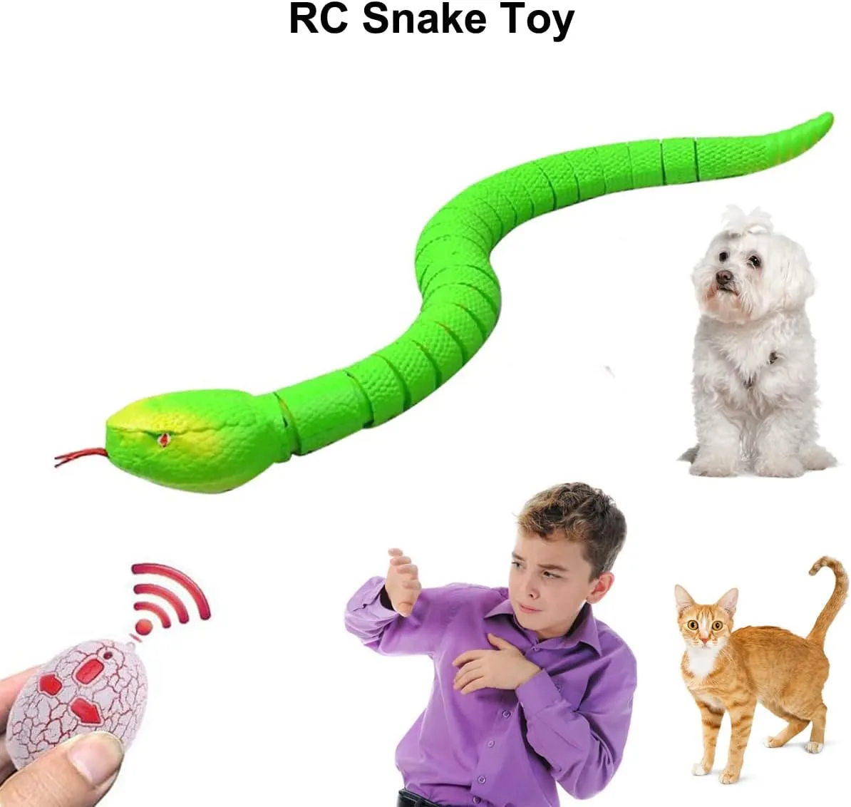 Remote Control Snake Toy for Kids, 16" Rechargeable Realistic RC Snake Naja Cobra Toy with Retractable Tongue and Swinging Tail, Ideal Children Halloween Christmas Birthday Gift (Green)