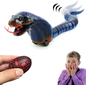 Remote Control Snake Toy for Kids, 17" Rechargeable Realistic RC Snake Naja Cobra Toy with Retractable Tongue and Swinging Tail, Ideal Children Birthday Halloween (Blue)