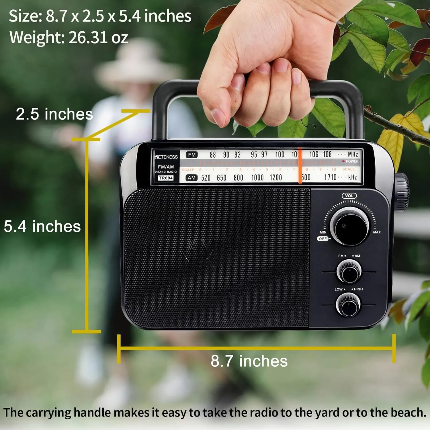 Retekess TR604 AM FM Radio,Portable Radio Plug in Wall,D Battery Operated,Large Dial,High/Low Tone Mode,Big Speaker,Earphone Jack,for Home,Picnic,Senior