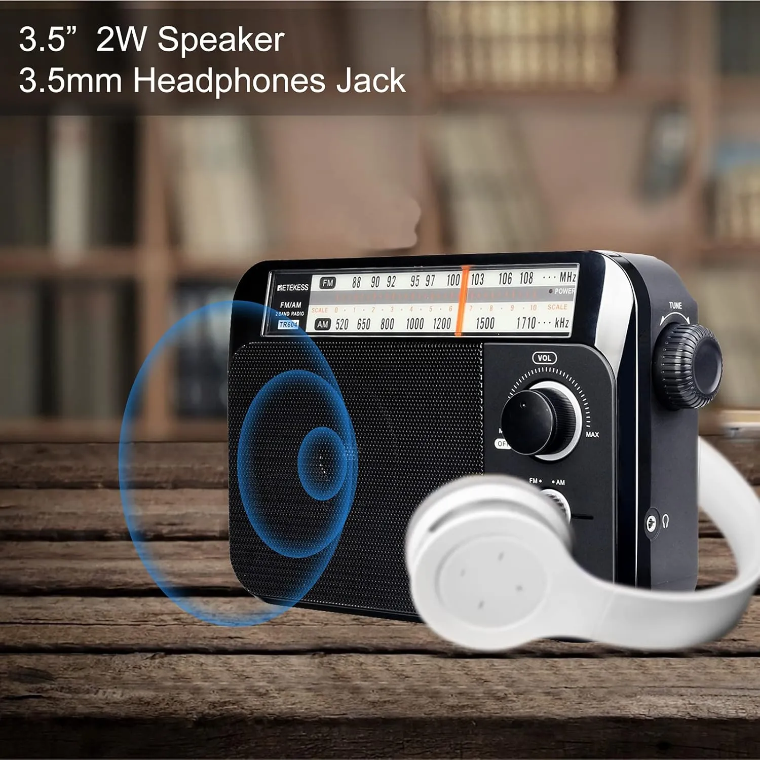 Retekess TR604 AM FM Radio,Portable Radio Plug in Wall,D Battery Operated,Large Dial,High/Low Tone Mode,Big Speaker,Earphone Jack,for Home,Picnic,Senior