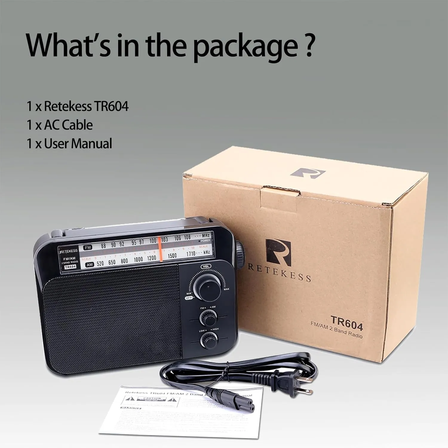 Retekess TR604 AM FM Radio,Portable Radio Plug in Wall,D Battery Operated,Large Dial,High/Low Tone Mode,Big Speaker,Earphone Jack,for Home,Picnic,Senior