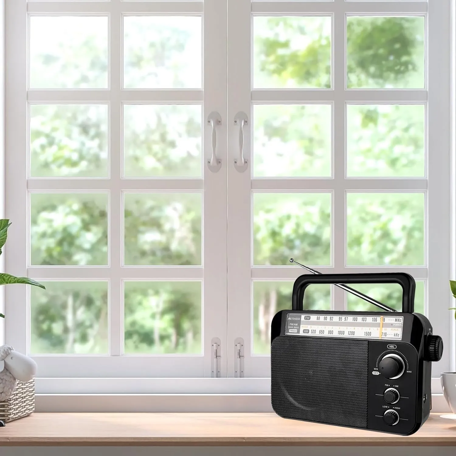 Retekess TR604 AM FM Radio,Portable Radio Plug in Wall,D Battery Operated,Large Dial,High/Low Tone Mode,Big Speaker,Earphone Jack,for Home,Picnic,Senior