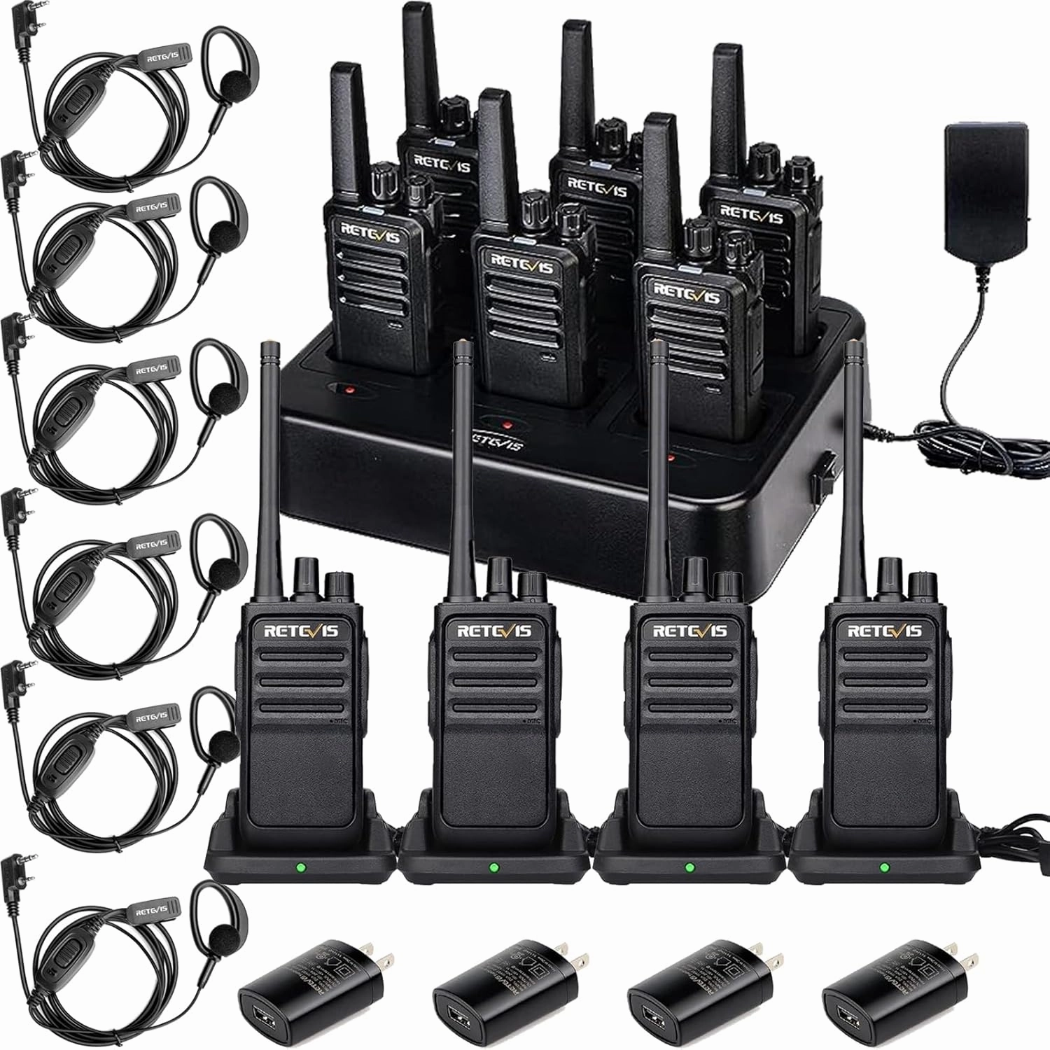 Retevis RT68 Walkie Talkies with Earpiece(6 Pack) with 6 Way Multi Gang Charger,Bundle with RT17 Walkie Talkies Long Range(4 Pack),Rugged Two Way Radio for School Church Restaurant Commercial Pet Care