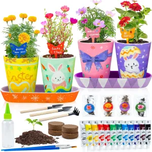 RGBDOT Kids Gardening Set Paint and Plant Stoneware Flower Gardening Kit with 4 Pots Arts and Crafts for Kids Ages 8-12 Best Children’s Day Gift for Girls Boys Ages 5 6 7 8 9 10