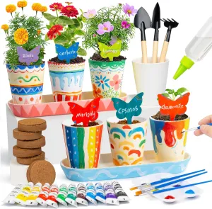 RGBDOT Kids Gardening Set Paint and Plant Stoneware Flower Growing Kit with 6 Pots and Gardening Tools Arts and Crafts for Kids Ages 8-12 Best Children’s Day Gift for Girls Boys Ages 5 6 7 8 9 10