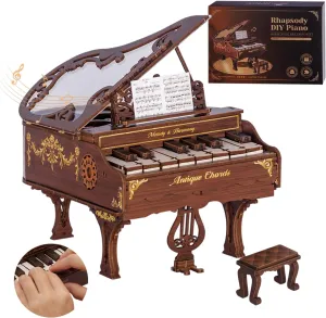 Rhapsody DIY Piano 3D Wooden Puzzle Music Box Kit, Working Keys Interactive 3D Puzzle for Adults, Vintage Design Model Kit for Adults and Home Decor