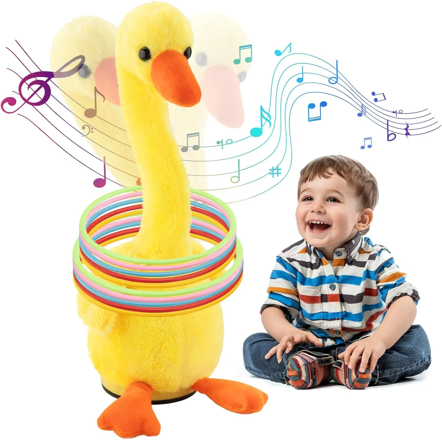 Ring Toss Dancing Singing Duck Toy, Chasing Tossing Game for Baby Boys and Girls, Musical Talking Toy with 3 English Songs, Interactive Toys for Kids 3 4 5 6 7 8 9 10 Year Old Birthday Gifts