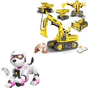 Robot Building Kits, 5-in-1 Stem Toys for Boys Age 8-14, APP & Remote Control Excavator, Robot Dog Toys for Kids, Remote Control Dog Robot, Voice & Touch Control