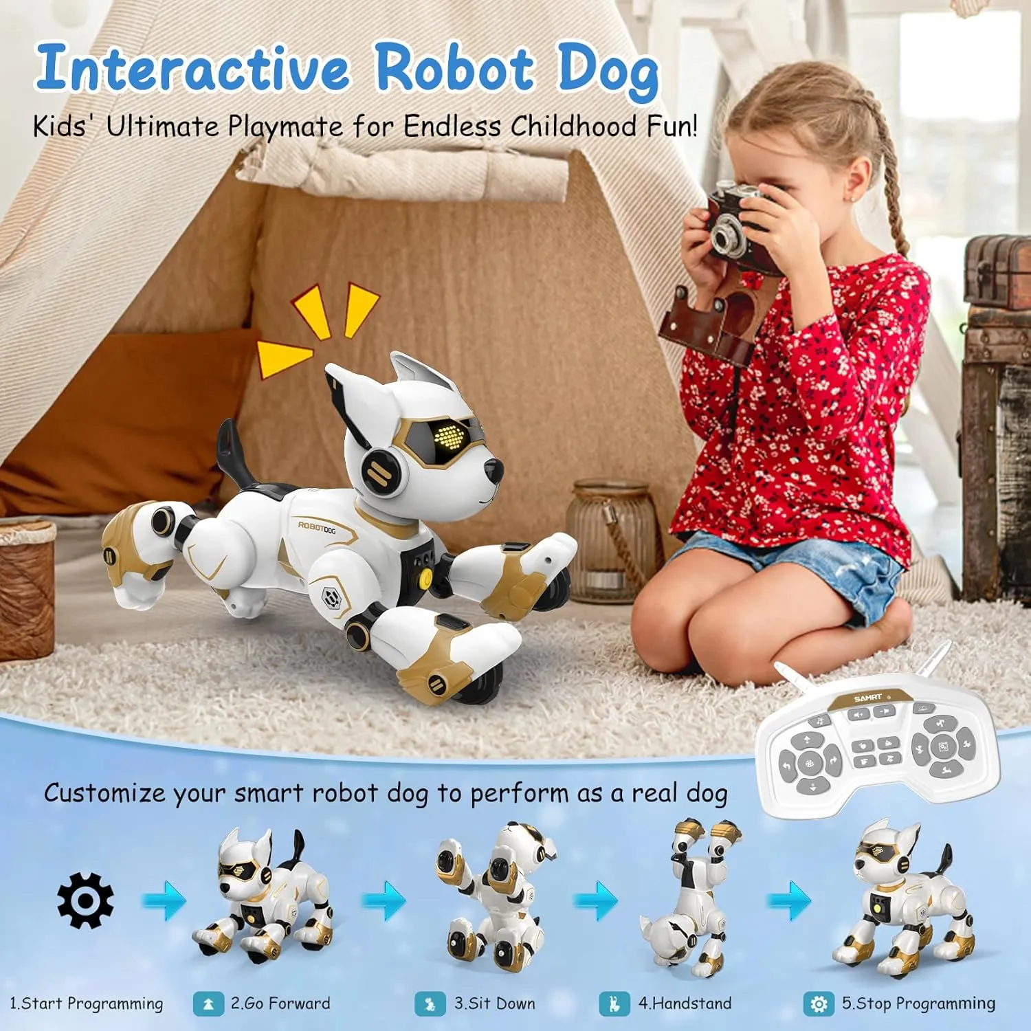 Robot Dog Toys for Kids, Remote Control Dog Robot, Voice & Touch Control, Programmable Interactive Robotic Puppy Toy, Sing, Dance, Rechargeable Robo Pet for Boys Girls Ideas