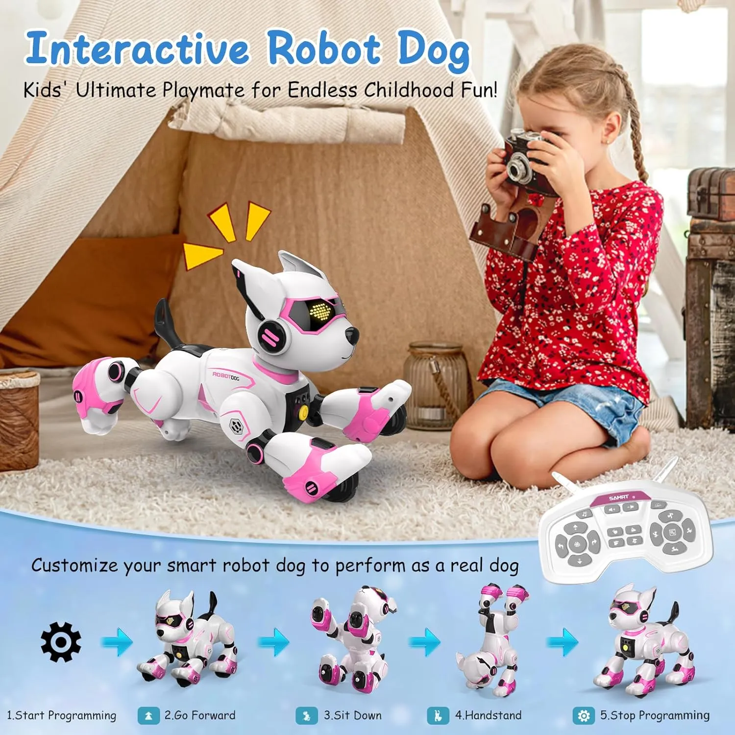 Robot Dog Toys for Kids, Remote Control Dog Robot, Voice & Touch Control, Programmable Interactive Robotic Puppy Toy, Sing, Dance, Rechargeable Robo Pet for Boys Girls Ideas