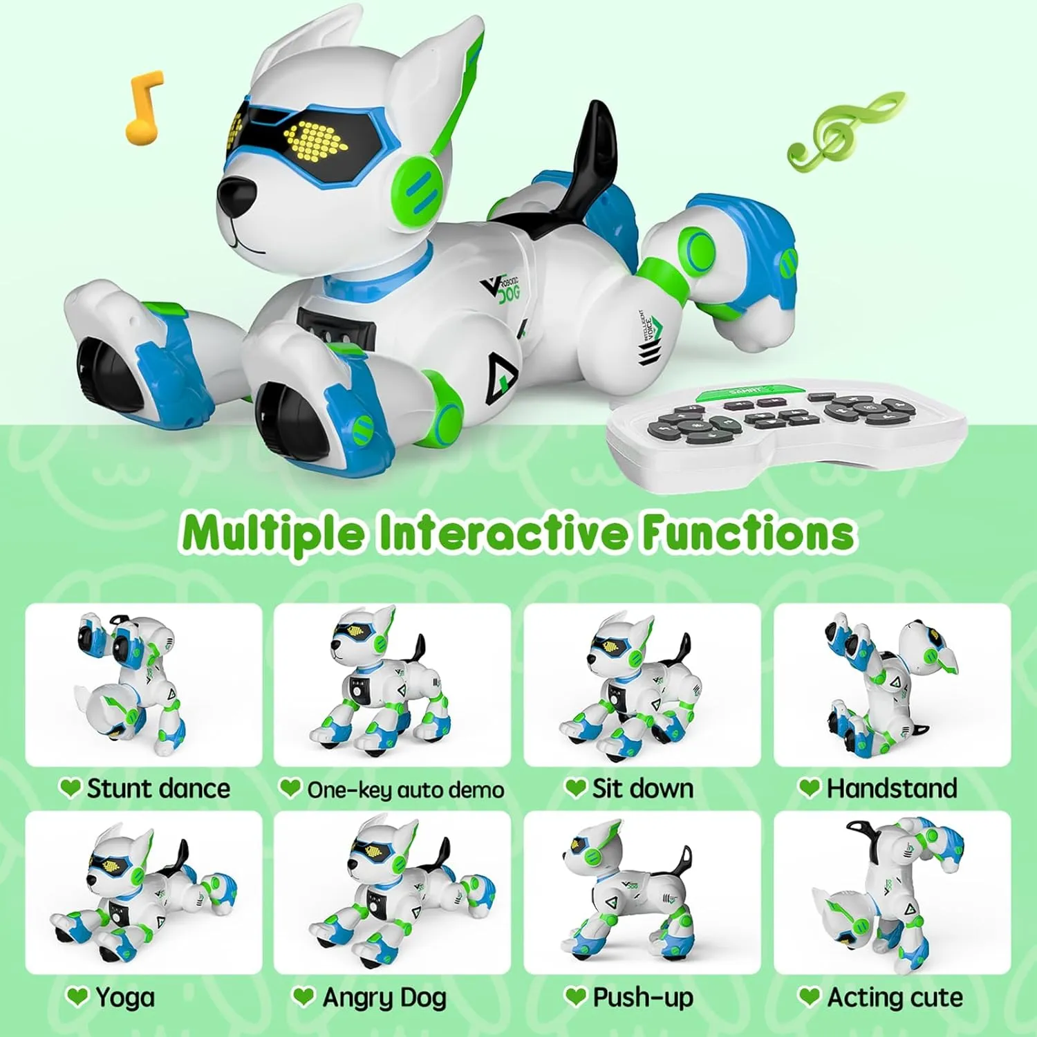 Robot Dog Toys for Kids Remote Control Interactive Robotic Pet Smart Programmable Puppy Electric Intelligent Robo Perro with Voice Control RC Music Imitation Animals Toy Girls Boys Gift (Green)