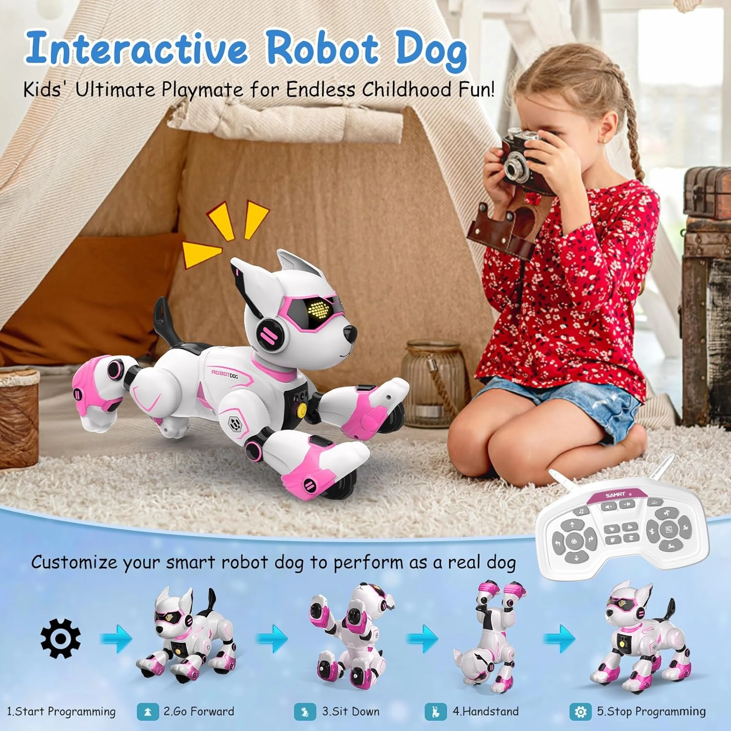 Robot Dog Toys for Kids, Remote Control Dog Robot, Voice & Touch Control, Programmable Interactive Robotic Puppy Toy, Sing, Dance, Rechargeable Robo Pet for Boys Girls Ideas
