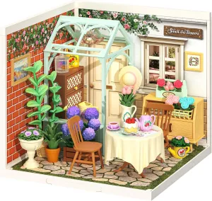 ROBOTIME Super Creator Toy Building Set DIY Miniature House Kit with LED Tiny Room Making Kit Expandable Plastic Craft Toy for Creative Play Home Decor Unique Hobby Gift (Blooming Tea Garden)