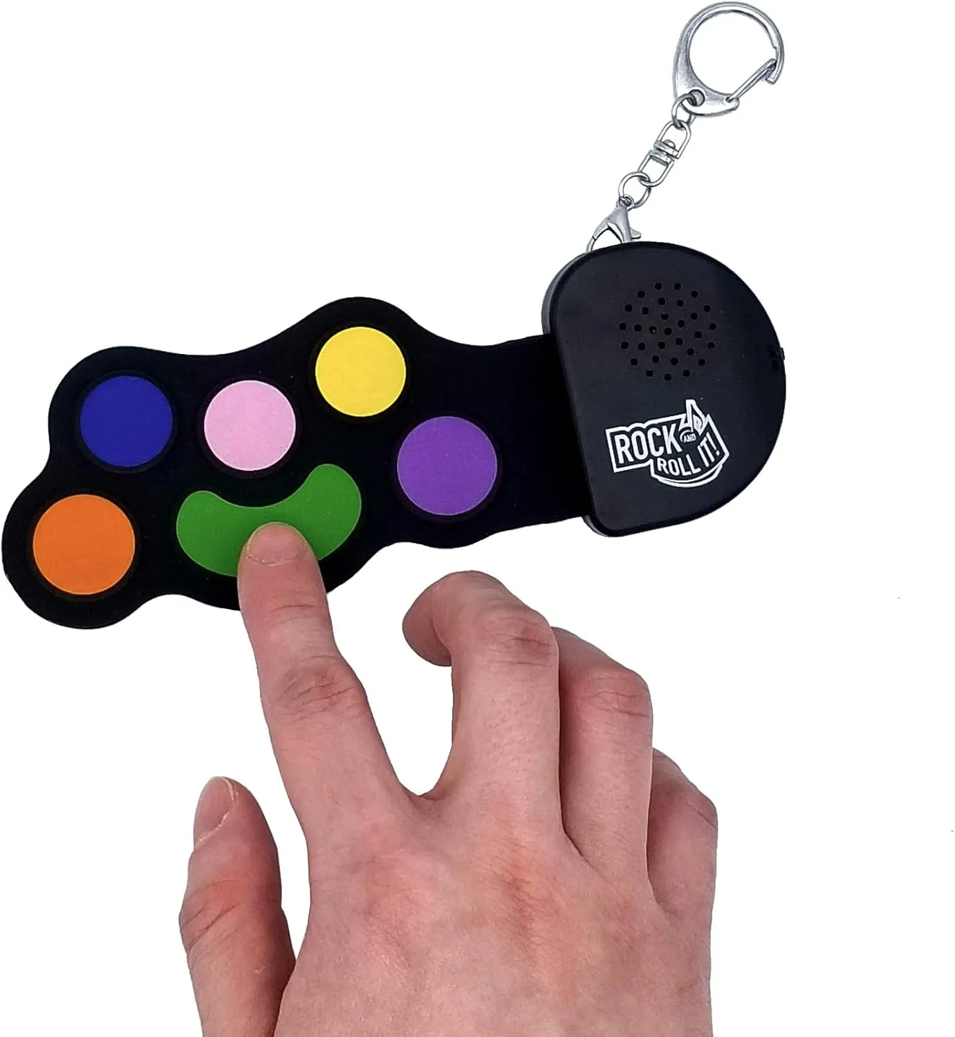 Rock And Roll It - Micro Color Drum. Real Working & Playable Drum Keychain. Hang on a Backpack & Play Anywhere! Mini Size Rainbow Finger Drum Pad. Tiny Silicone Electronic Percussion. Battery Included
