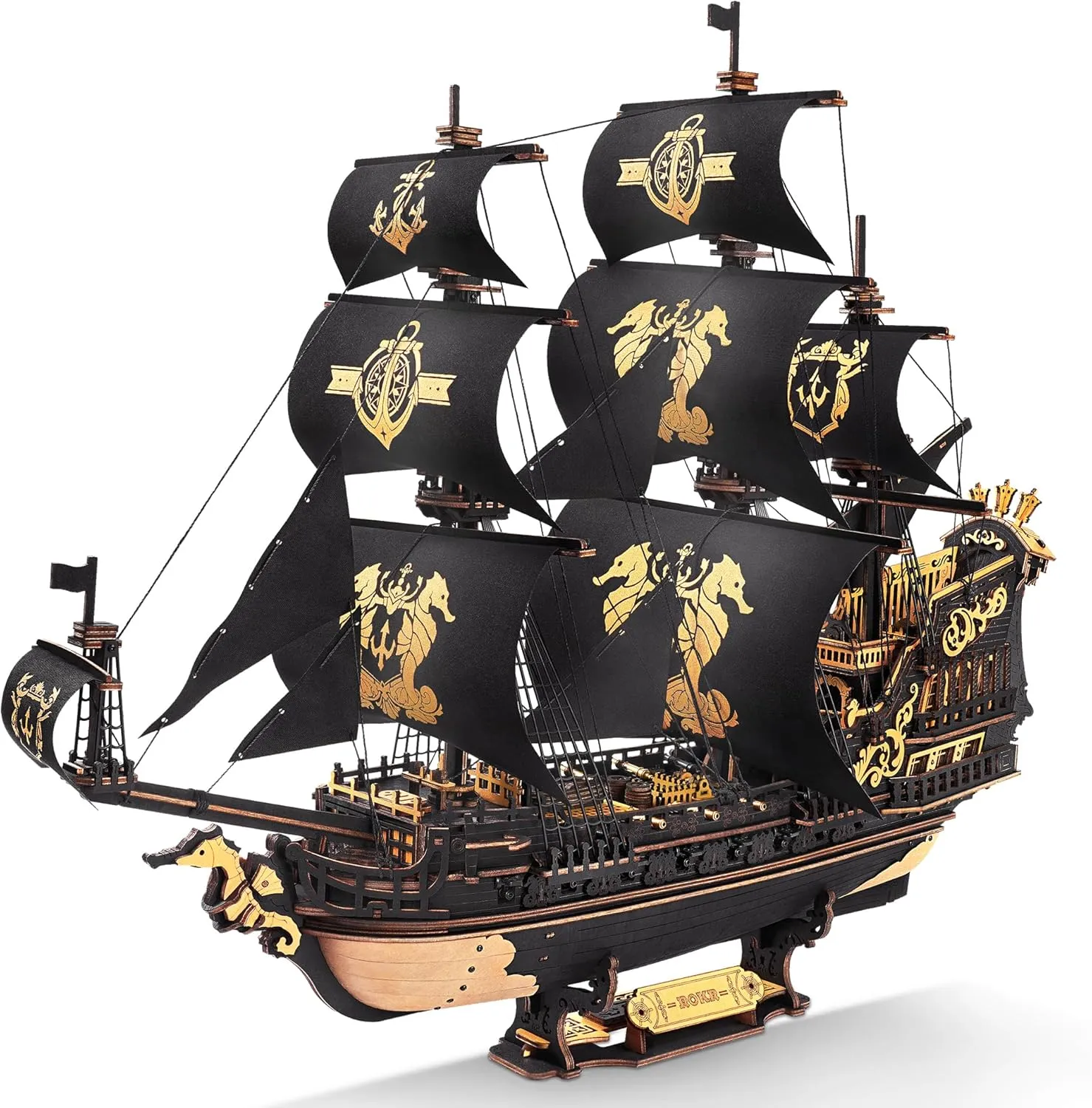 ROKR Seahorse Barque 3D Wooden Puzzle for Adult - Sailboat Model Kit, 603-Piece DIY Assembly, 1:100 Scale Sailboat MCB02