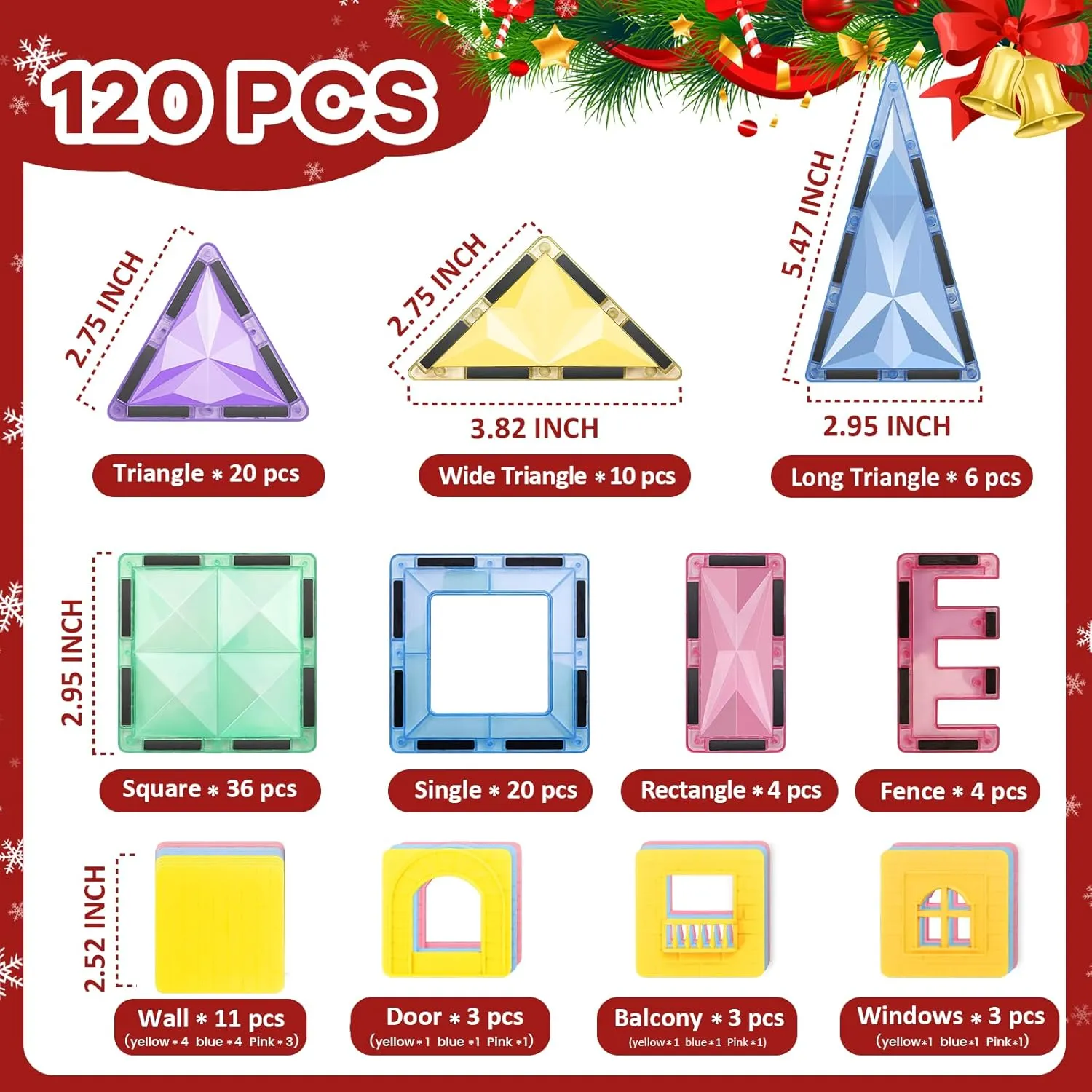 ROMDS Magnetic Tiles, Magnetic Building Blocks for Kids Ages 3  and STEM Magnet Toys, Clear Magnet 3D Blocks Construction Playboards for Boys & Girls, Sensory Play for Preschool Learning(120 pcs)