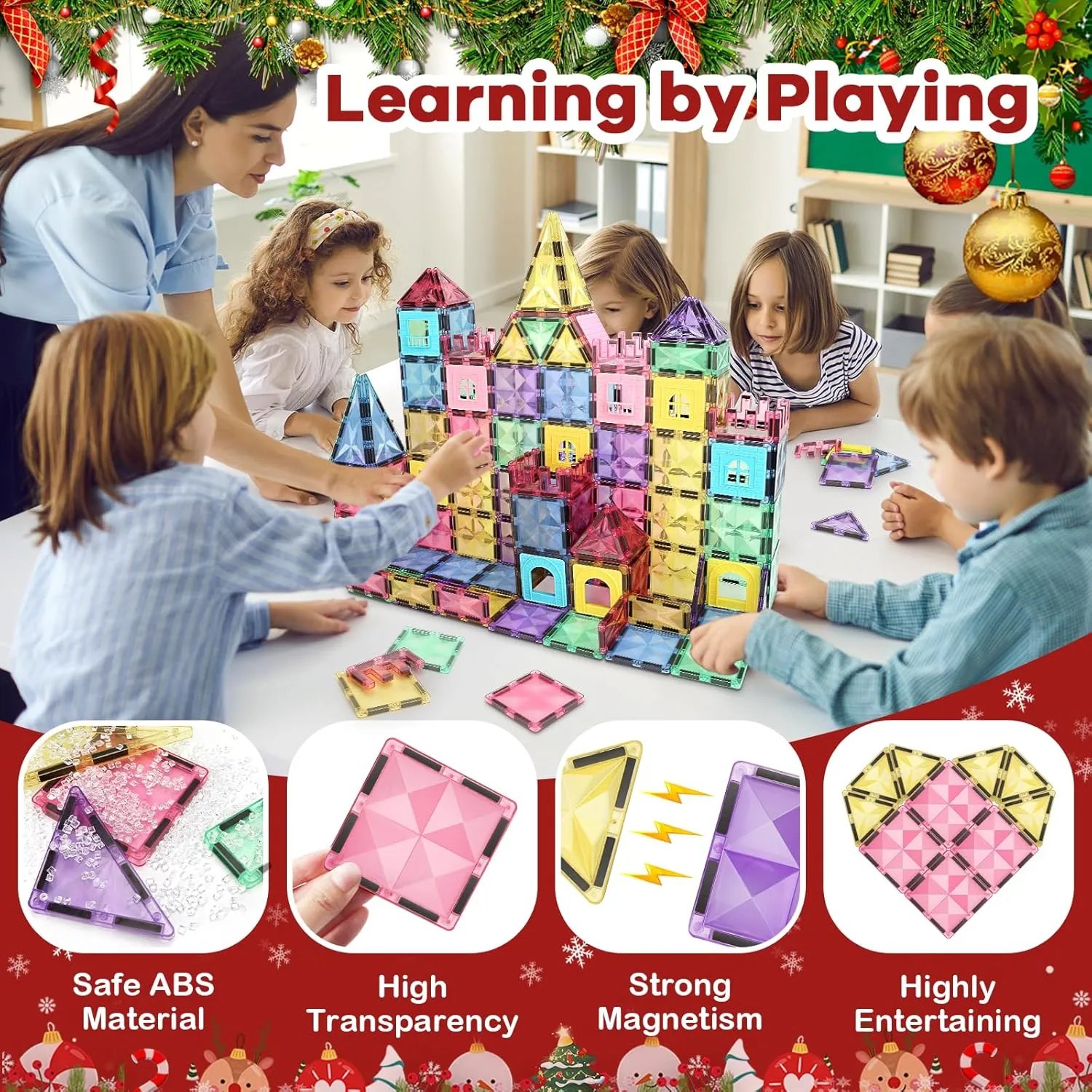 ROMDS Magnetic Tiles, Magnetic Building Blocks for Kids Ages 3  and STEM Magnet Toys, Clear Magnet 3D Blocks Construction Playboards for Boys & Girls, Sensory Play for Preschool Learning(36 pcs)