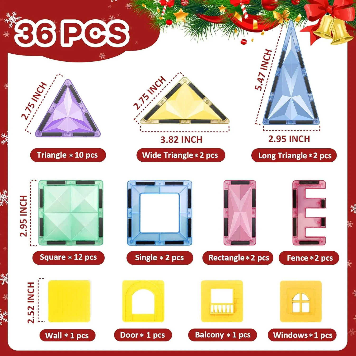 ROMDS Magnetic Tiles, Magnetic Building Blocks for Kids Ages 3  and STEM Magnet Toys, Clear Magnet 3D Blocks Construction Playboards for Boys & Girls, Sensory Play for Preschool Learning(36 pcs)