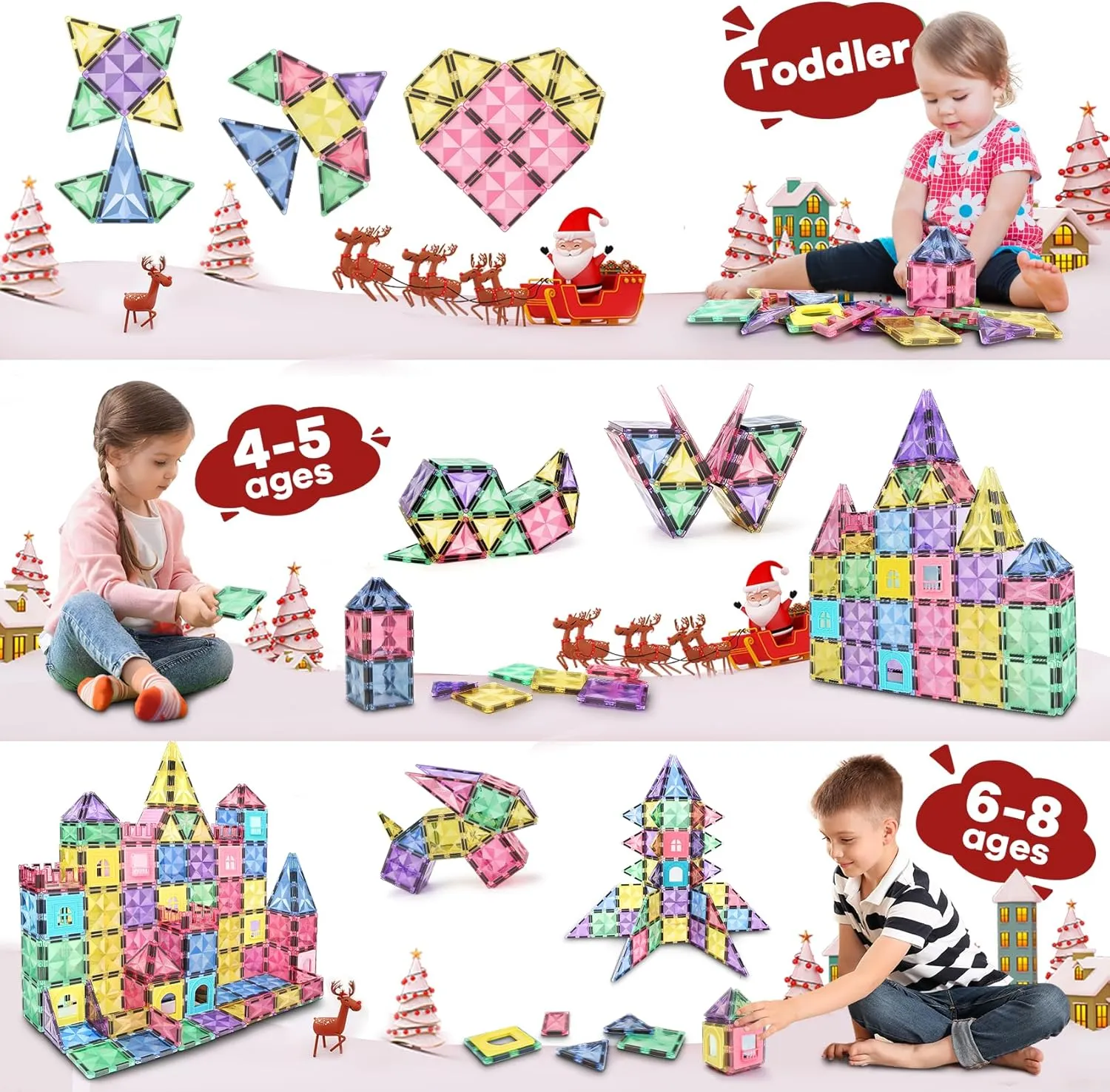 ROMDS Magnetic Tiles, Magnetic Building Blocks for Kids Ages 3  and STEM Magnet Toys, Clear Magnet 3D Blocks Construction Playboards for Boys & Girls, Sensory Play for Preschool Learning(36 pcs)