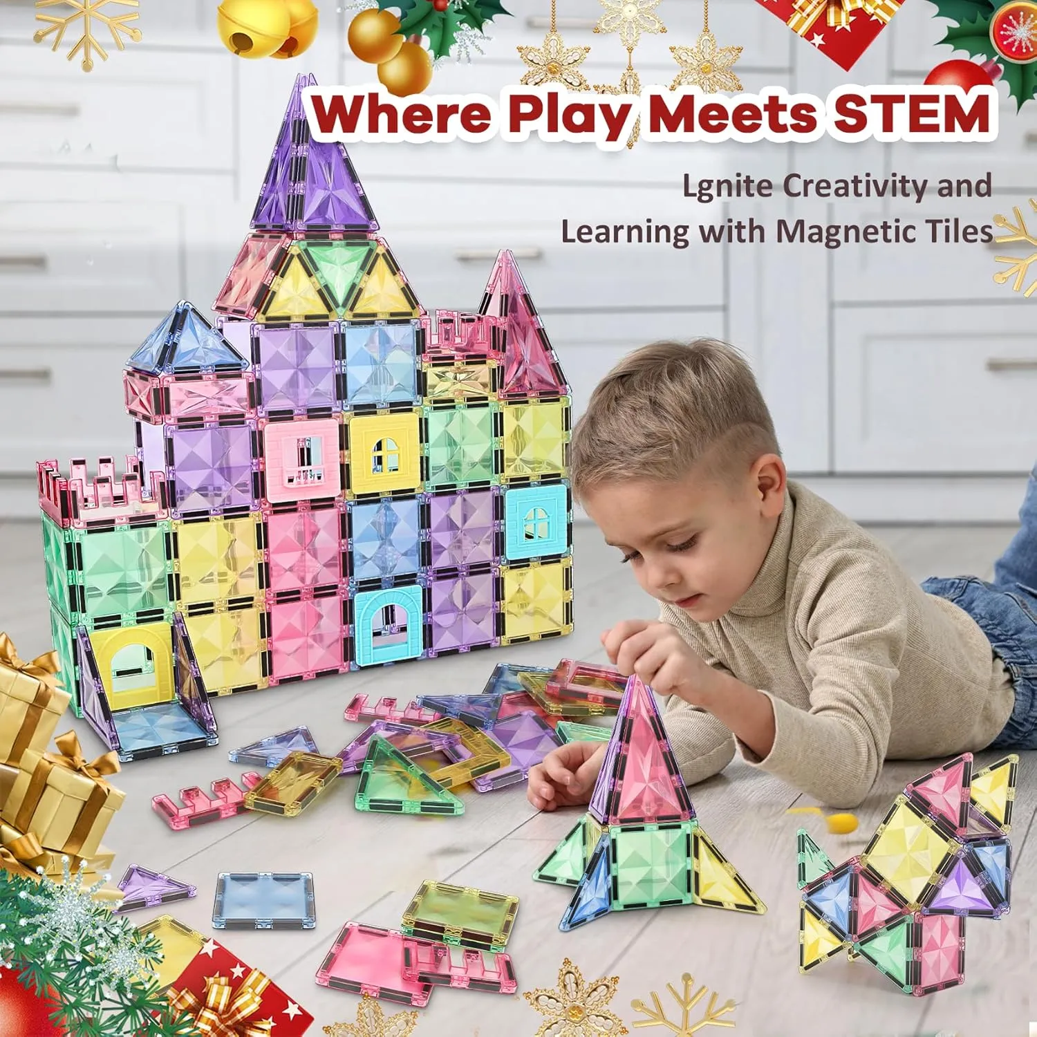 ROMDS Magnetic Tiles, Magnetic Building Blocks for Kids Ages 3  and STEM Magnet Toys, Clear Magnet 3D Blocks Construction Playboards for Boys & Girls, Sensory Play for Preschool Learning(36 pcs)