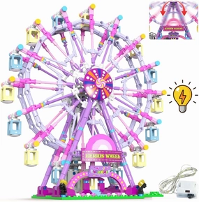 Rotating Ferris Wheel Building Blocks Kit with Lights Amusement Park Building Construction Toys Set for 6  Year Boys Girls Birthday Gift, for Children 813pcs