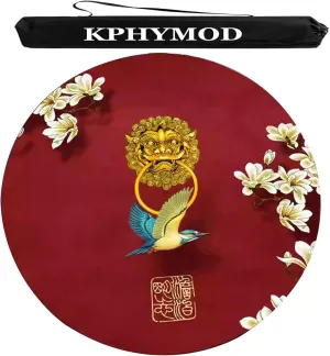 Round Mahjong Mat with Carrying Bag, Chinese Style Printed Polyester Table Cover Anti Slip and Noise Reducing Poker Game Mat(Red,31.5x31.5in)
