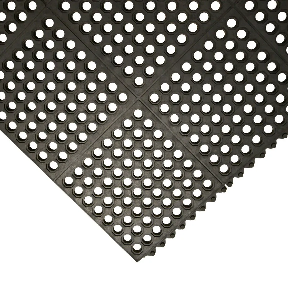 Rubber-Cal 03_126_INT_WBK Dura-Chef Interlock Anti-Fatigue Rubber Matting, 5/8" x 36" x 36", Black