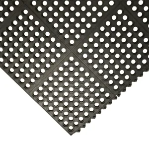 Rubber-Cal 03_126_INT_WBK Dura-Chef Interlock Anti-Fatigue Rubber Matting, 5/8" x 36" x 36", Black