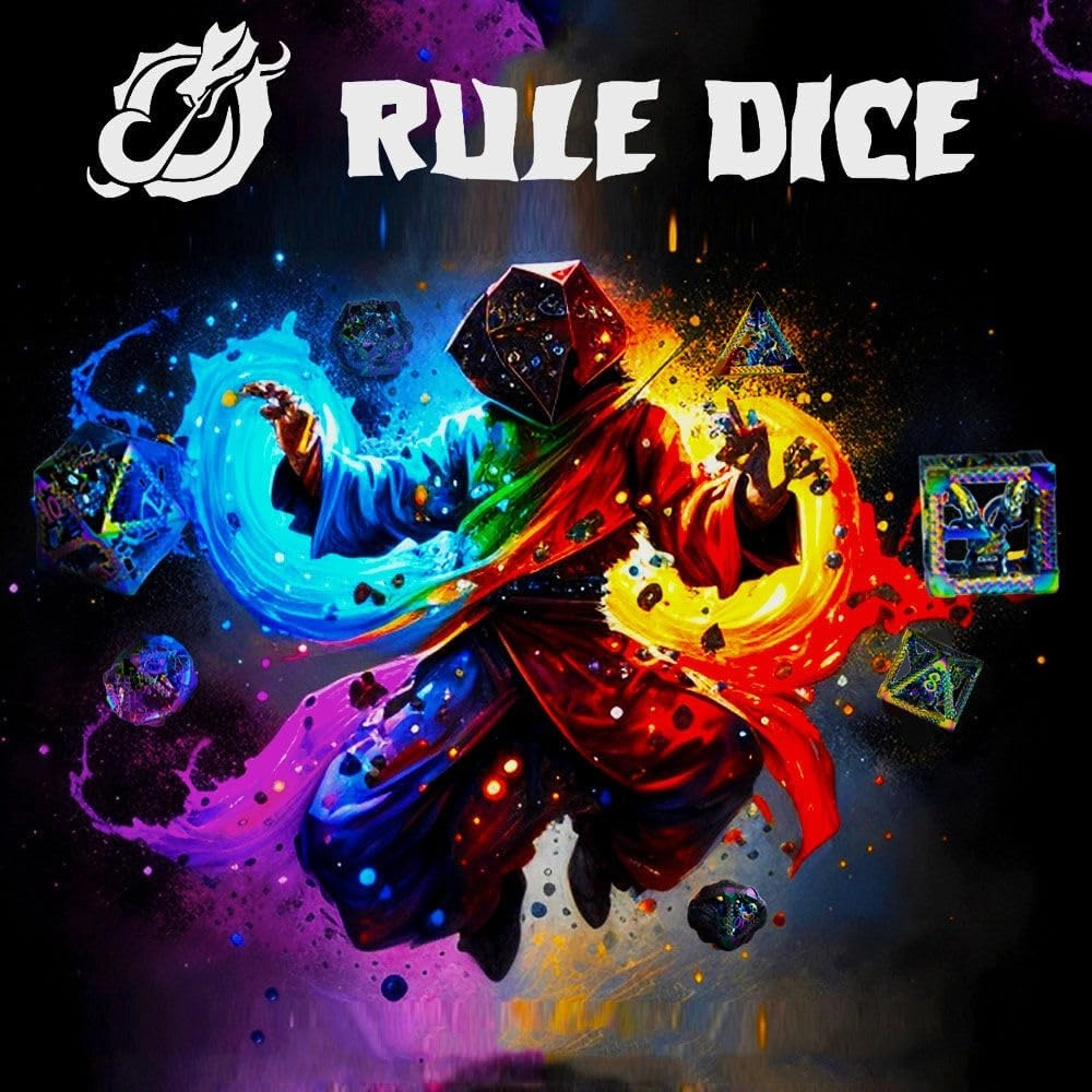 RULE DICE 7pcs Captive Magic Dragon Metal D& D Dice Set, Unique Design, Fantastical Hollow Polyhedral DND Metal Dice, Suitable for Role Playing Games Dungeons and Dragons D&D Dice Set (Rainbow)