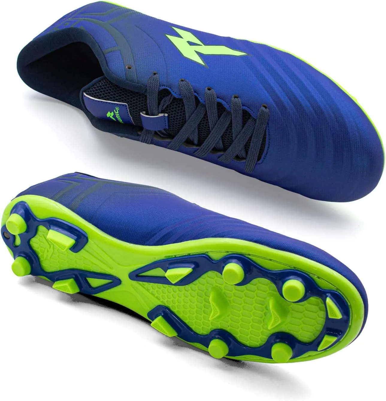 RUNIC Soccer Cleats for Men and Boys – Firm Ground Cleats with Multi-Shaped Studs - Textured Forefoot- Soft Lining -Flexible Upper - Reinforced Stitching - Black/Gold - 6