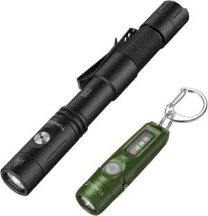 S22 1200 Lumen Dual Mode Tactical 2AA Flashlight Rechargeable and S15Pro 750 Lumen Keychain Flashlight COB Light with 365nmUV-11 Lighting Tail Magnet