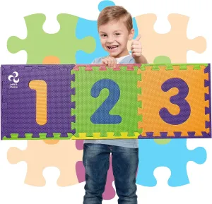 Safe Non Toxic Numbers Mat - Thick & Soft 0 to 9 Flooring Mat, 10 Tiles | Early Math Learning | Kids Learn & Play with Interlocking Puzzle Pieces