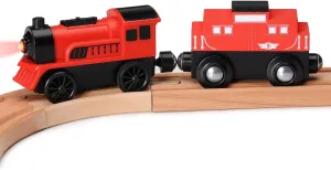SainSmart Jr. Wooden Train Set Accessories, 2 PCS Motorized Train for Toddlers with Magnetic Connection, Battery Operated Train Compatible with All Major Brands, Gift for Kids Aged 3 