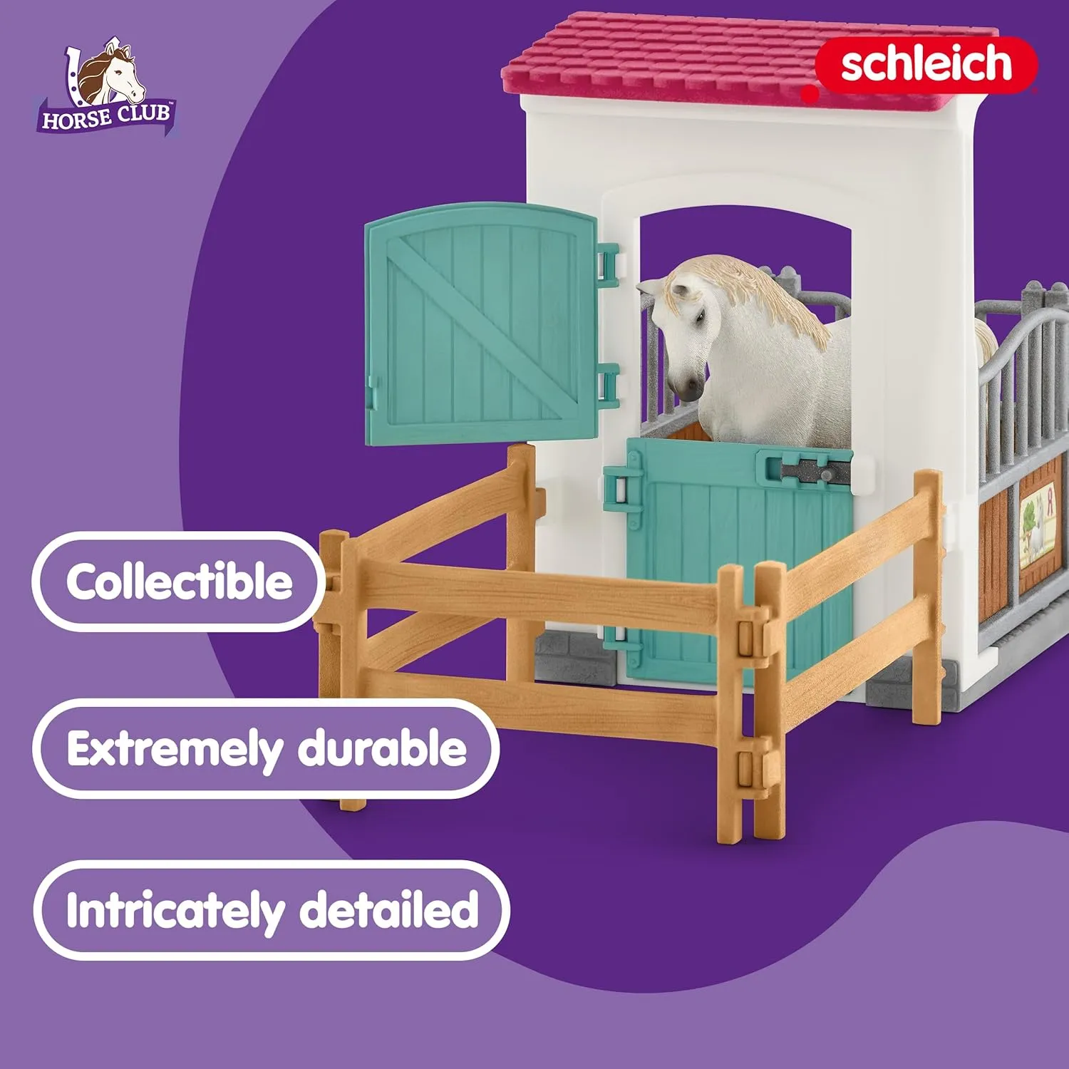 Schleich Horse Club - 21PC Stall Extension Horse Toy Playset with White Mare Figure and Accessories - Stable Set for Girls and Boys - Interactive, Realistic Kids Toys Ages 5  - 42569